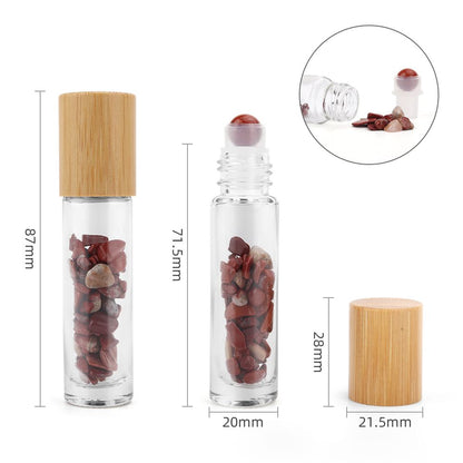 Botella de rodillo de aceite esencial de piedras preciosas - Jaspe rojo - Tapa de madera - Botellas Roll-on con gemas 10ml