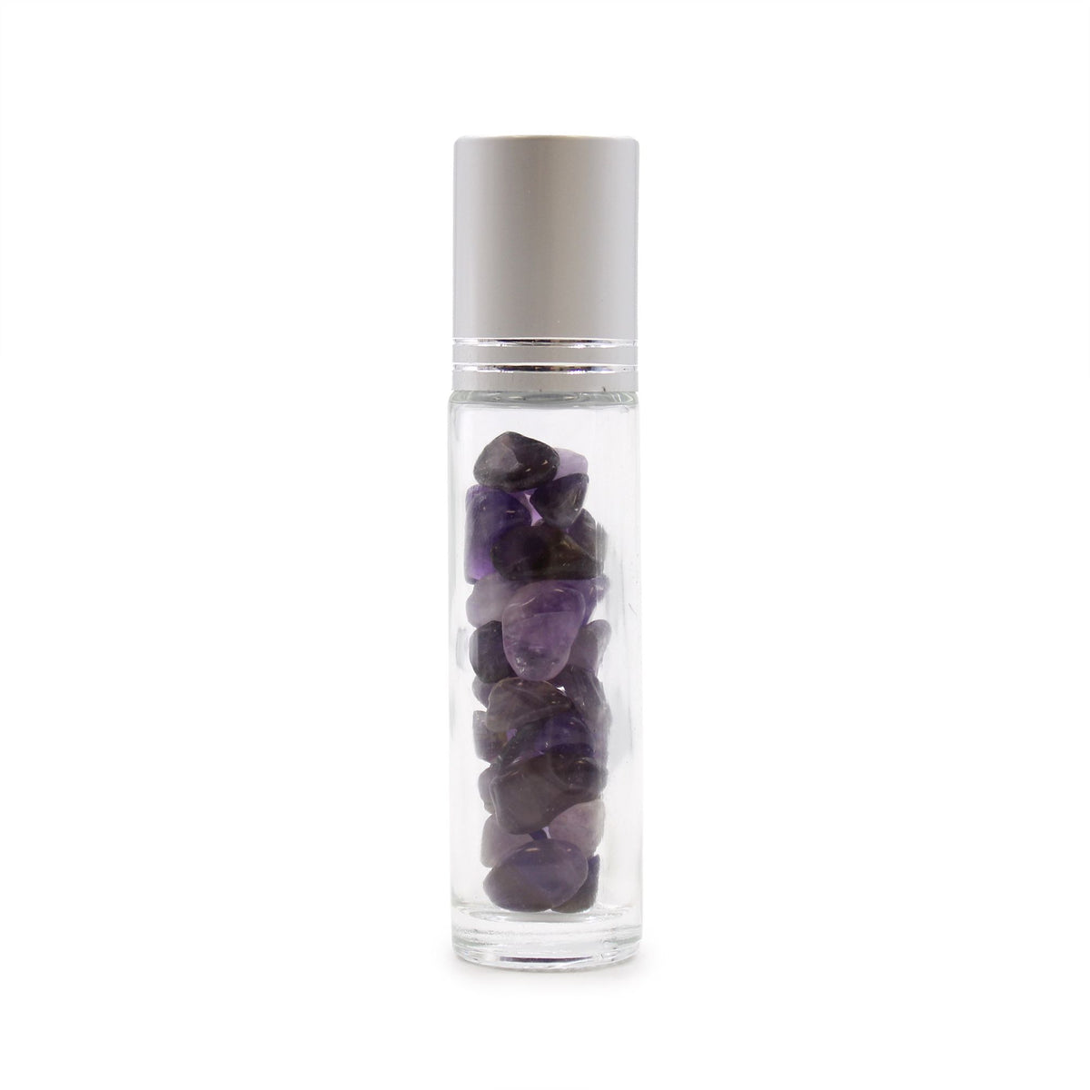 Botella de rodillo de aceite esencial de piedras preciosas - Amatista - Tapa plateada - Botellas Roll-on con gemas 10ml