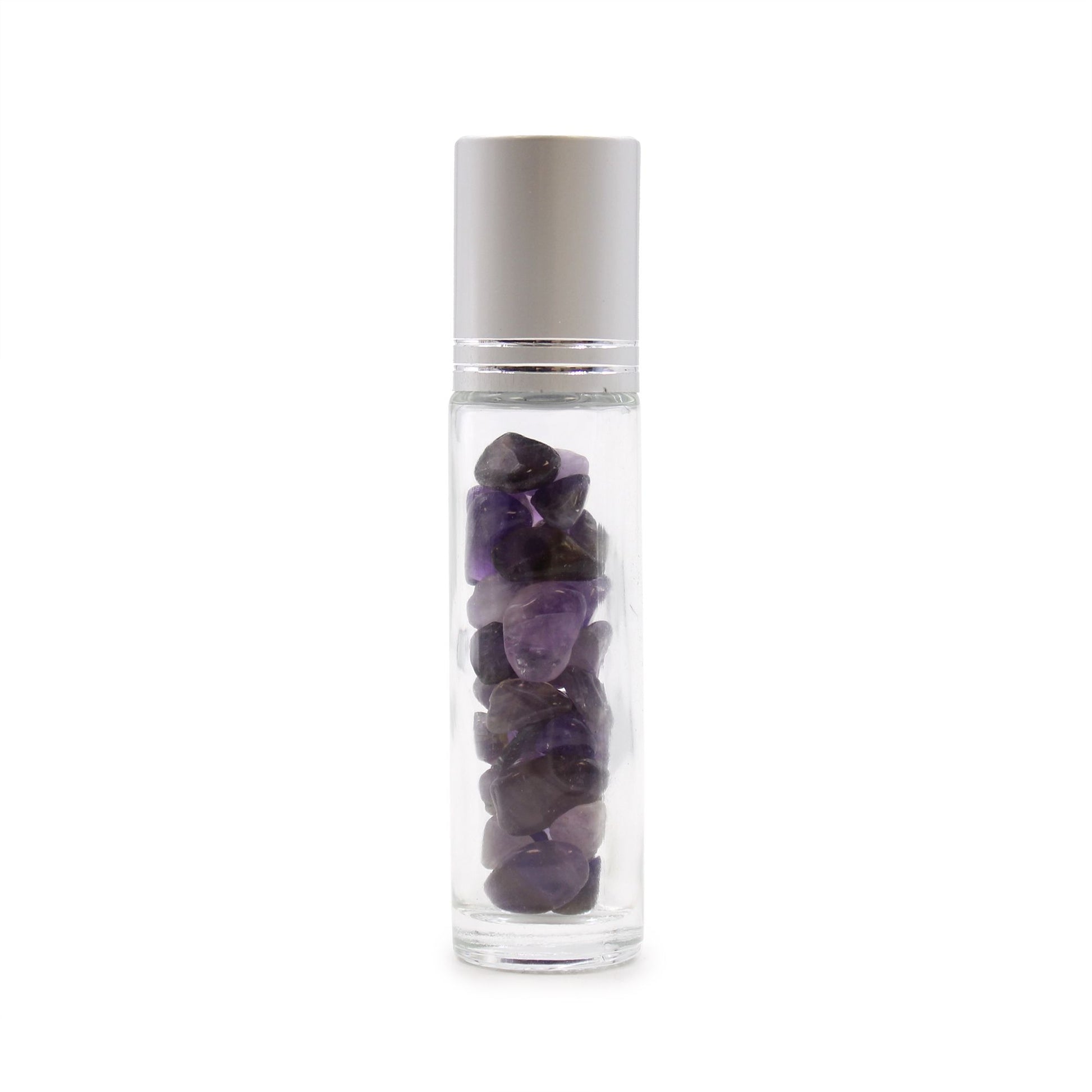 Botella de rodillo de aceite esencial de piedras preciosas - Amatista - Tapa plateada - Botellas Roll-on con gemas 10ml