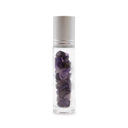 Botella de rodillo de aceite esencial de piedras preciosas - Amatista - Tapa plateada - Botellas Roll-on con gemas 10ml