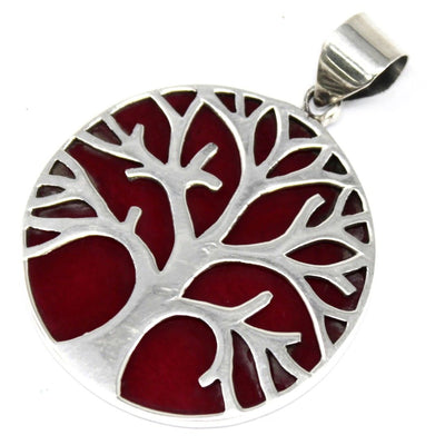 30mm Sterling Silver Tree of Life Pendant - Coral Effect