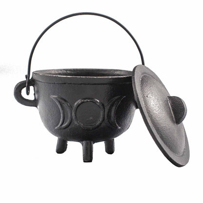 Caldero de Hierro Fundido con Triple Luna 11x13cm - Cuencos y calderos rituales