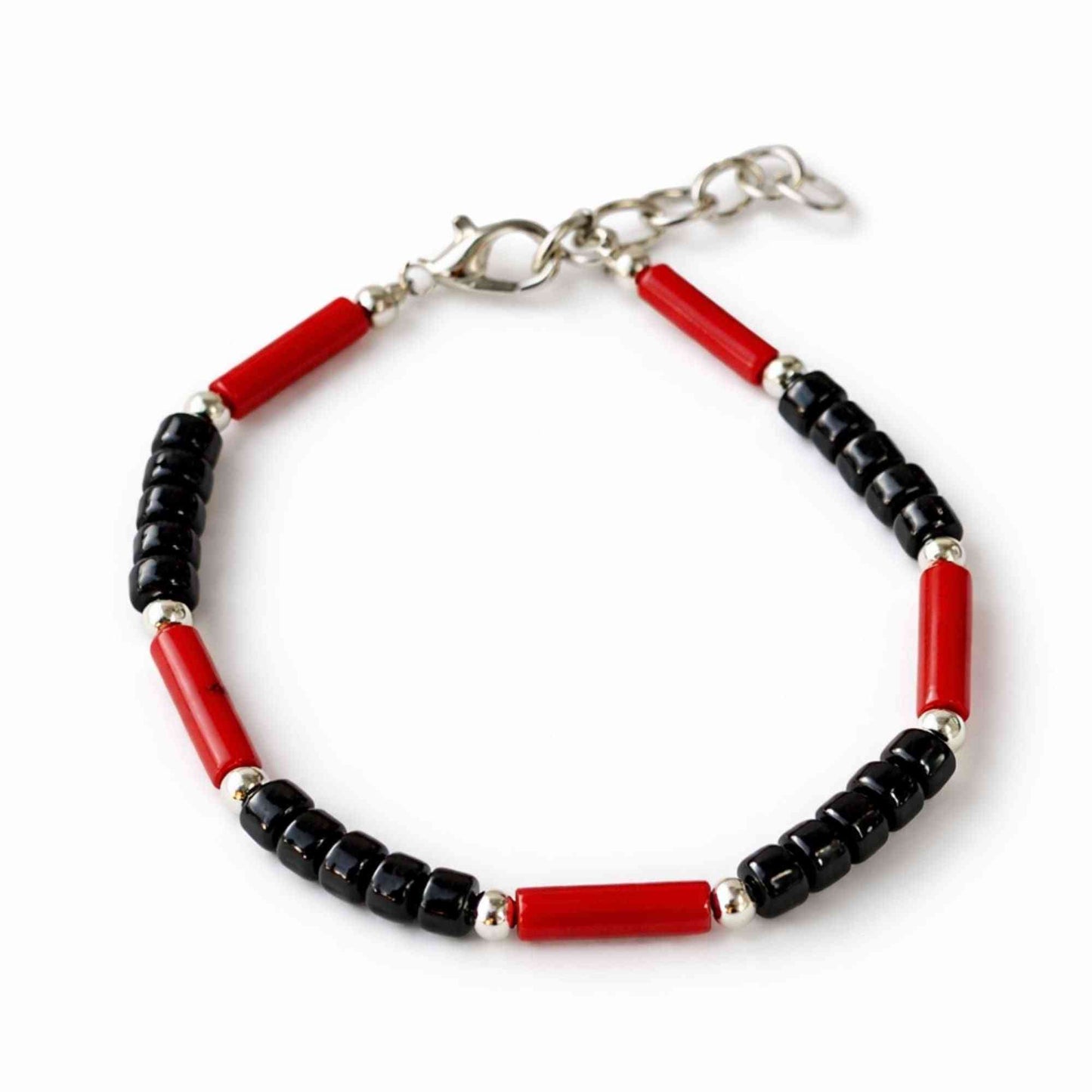 Collar con colgante Om nepalí de ónix y coralita - (50 cm) y pulsera - (17 cm) juego