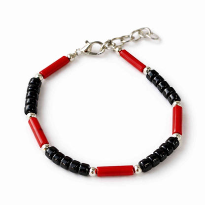 Collar con colgante Om nepalí de ónix y coralita - (50 cm) y pulsera - (17 cm) juego