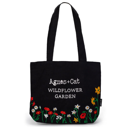 Agnes + Cat Bolso Tote de Jardín con Flores Silvestres - Negro - Bolsas de algodón bordadas por Agnes + Cat
