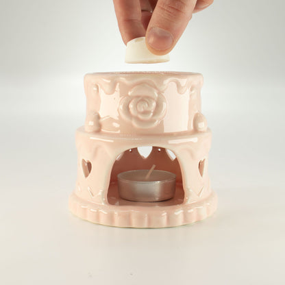 Quemador de aceite cerámico con forma de pastel - Corazones - Rosa