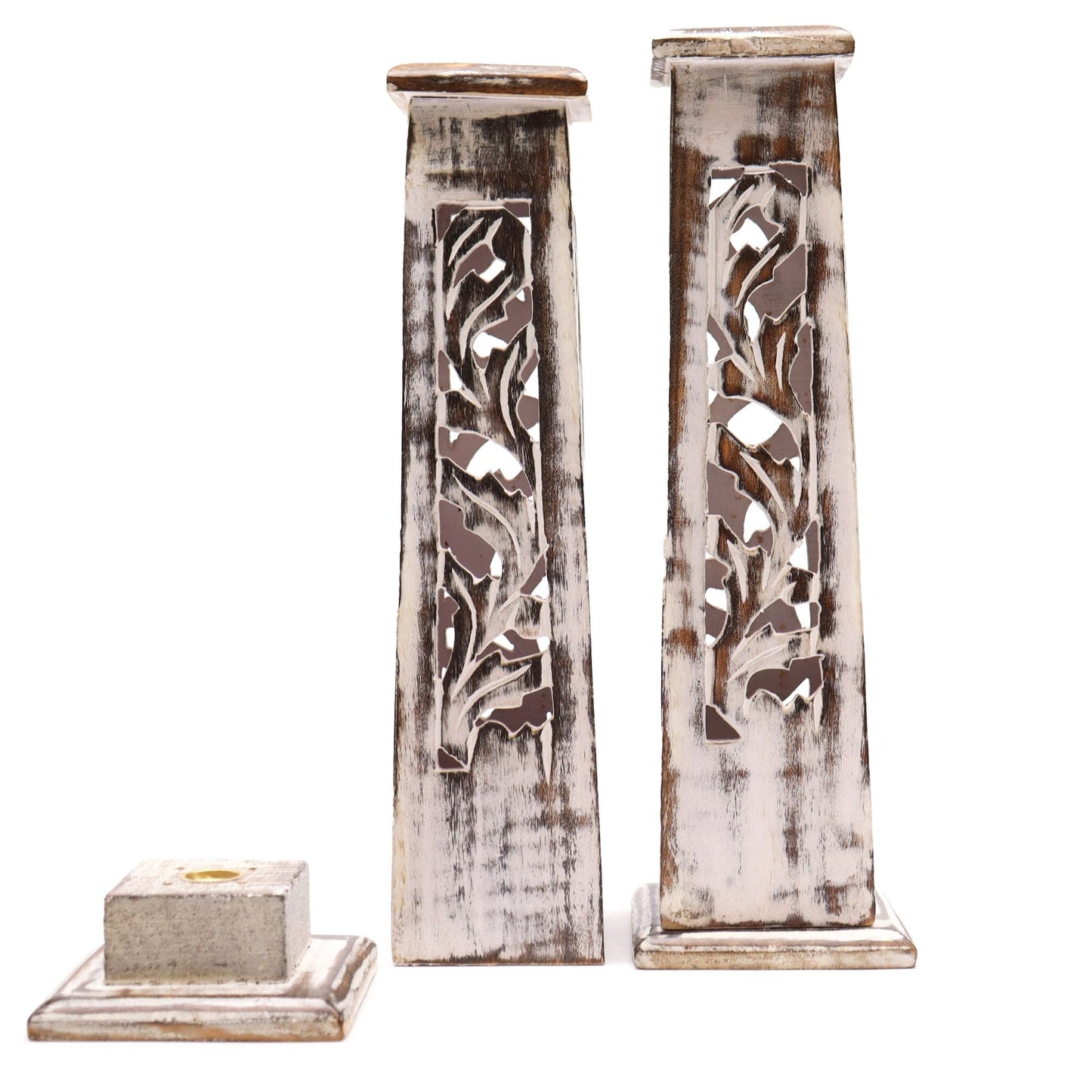 Tapered Incense Tower Washed Des2 - Mango Wood - Soporte de Incienso