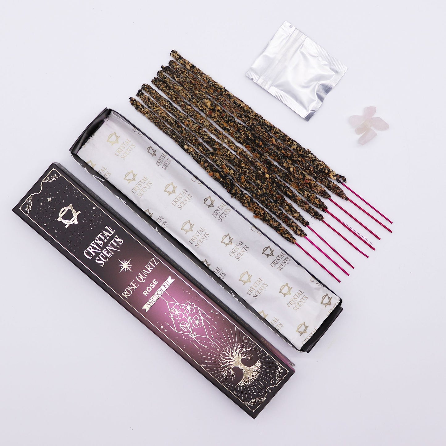 Incienso de purificación con aroma a cuarzo rosa cristal - Rosa - Incienso Smudge de Crystal Scents, Artisan Product