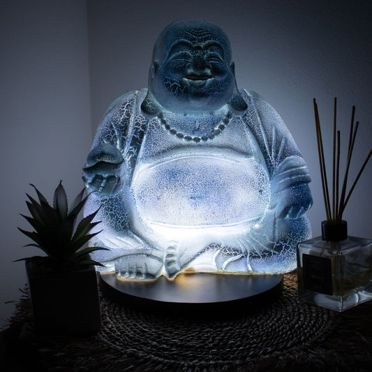 Laughing Buddha Lamp - Sky Blue - Round Base