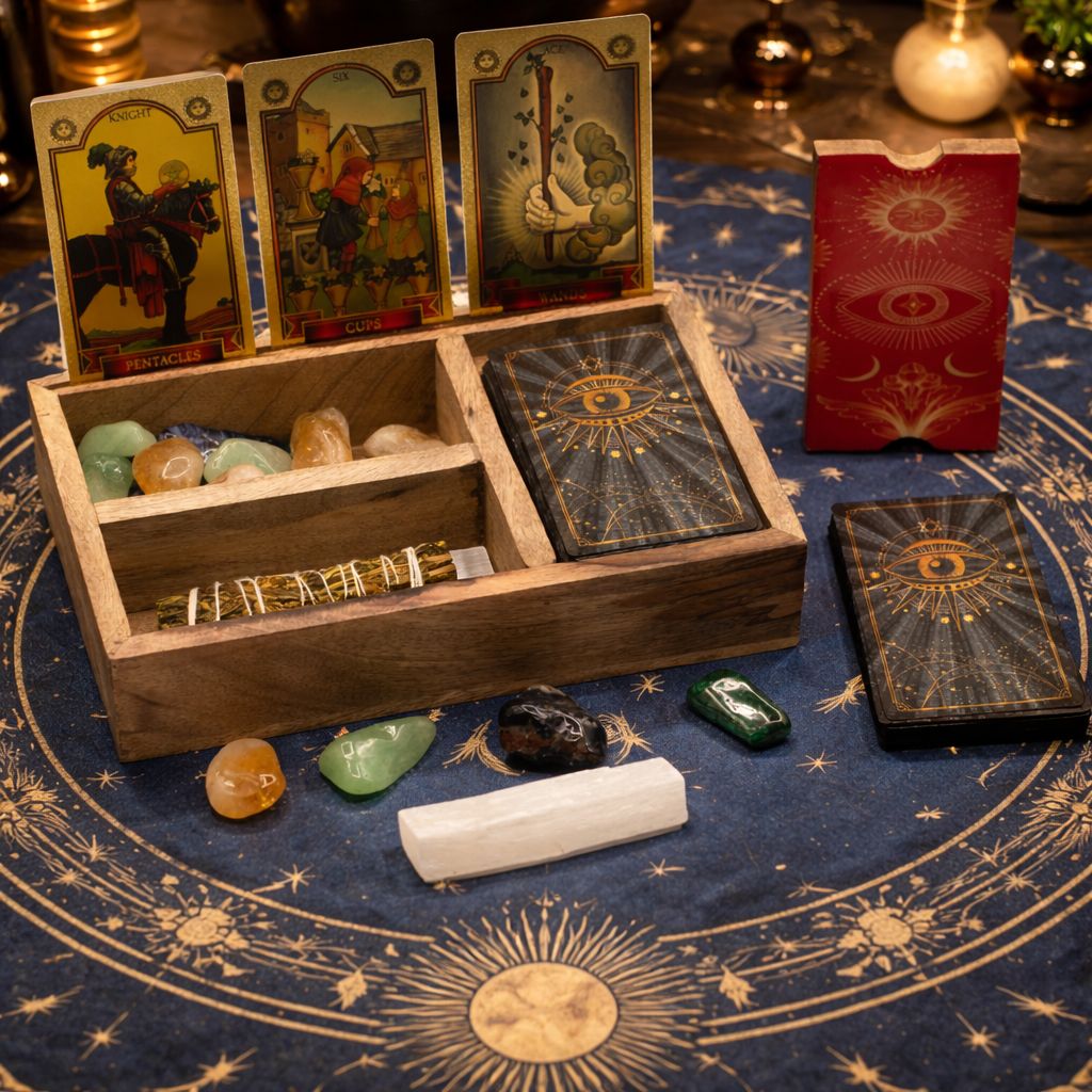 Caja de Tarot de Tres Secciones con Soporte para Cartas