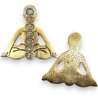 Porta Incienso Yoga Siete Chakras Aluminio Dorado 12x12cm - Portainciensos de aluminio hechos a mano