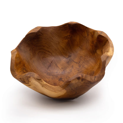 Frutero mediano de madera de teca lisa - 21x9cm