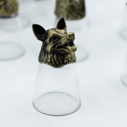 Conjunto de regalo de 12 vasos de chupito Bottom Up (25ml) - Bosque y Criaturas Místicas - Bronce Antiguo