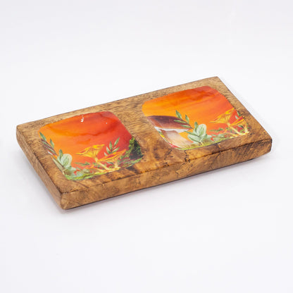 Bandeja doble 20x10x2.5cm - Diseño seta Granate