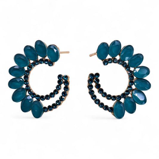 Pendientes de Cristal Vintage - Aro - Verde Turquesa