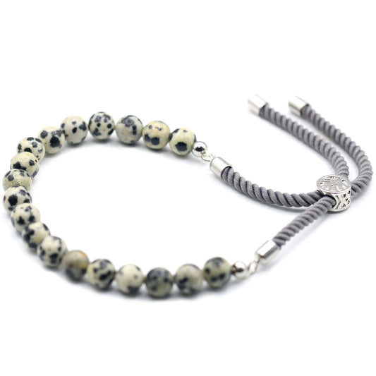Gray cord bracelet with Dalmatian Jasper