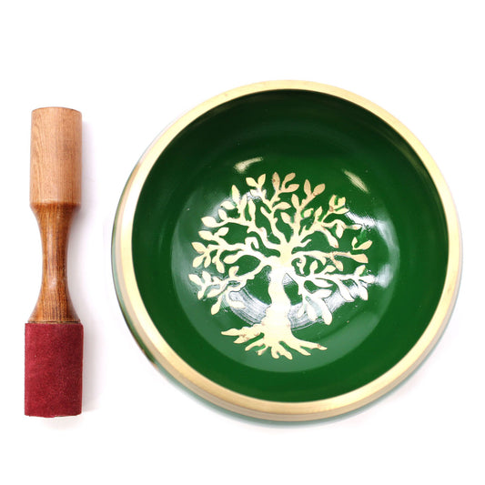 Juego de Cuenco Tibetano Lrg - Árbol de la vida - Verde 14cm - Artículos Tibetanos