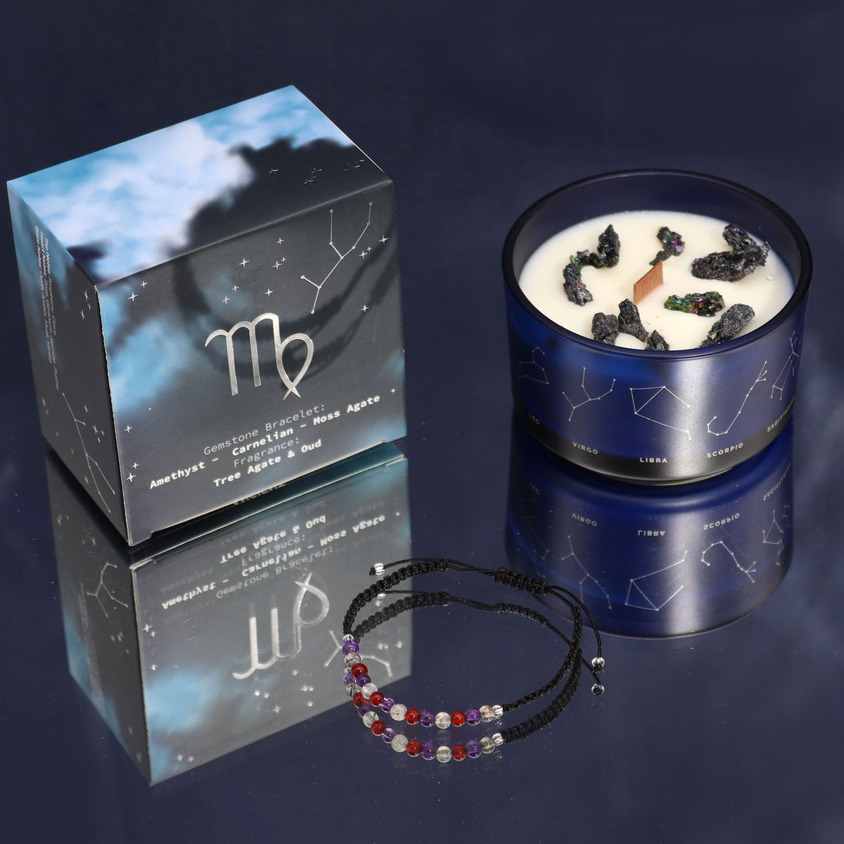 Vela de Cristal del Zodiaco con Pulsera de Piedras Preciosas - Virgo