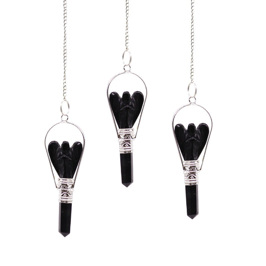 Péndulo de ángel con anillo de ágata negra
