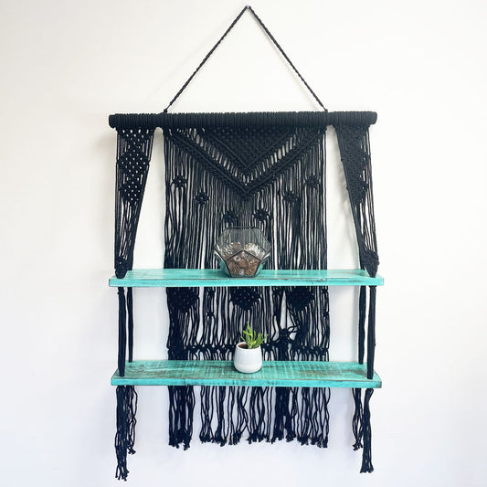 Estantes Colgantes de Macramé Negro - Turquesa