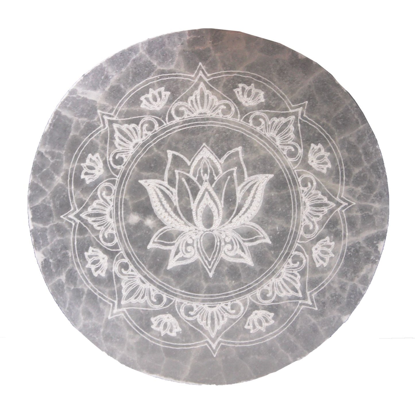 Plato de Carga Mediano 10cm - Lotus Mandala - Placas de Selenita, decoración