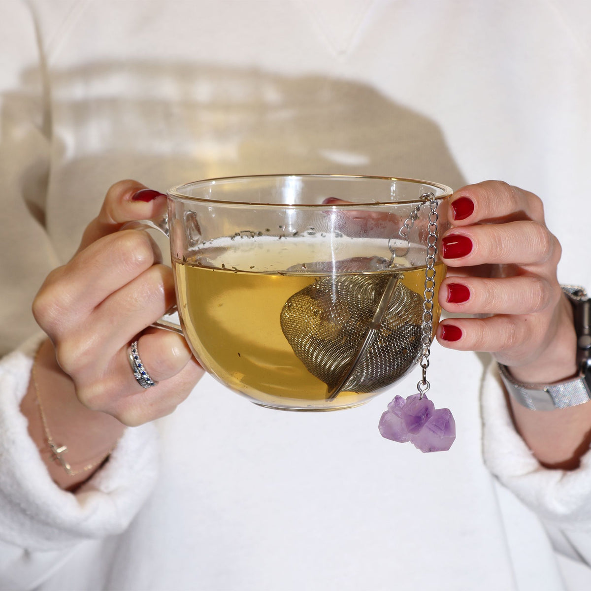 Colador de té de piedras preciosas de cristal crudo - Aguamarina