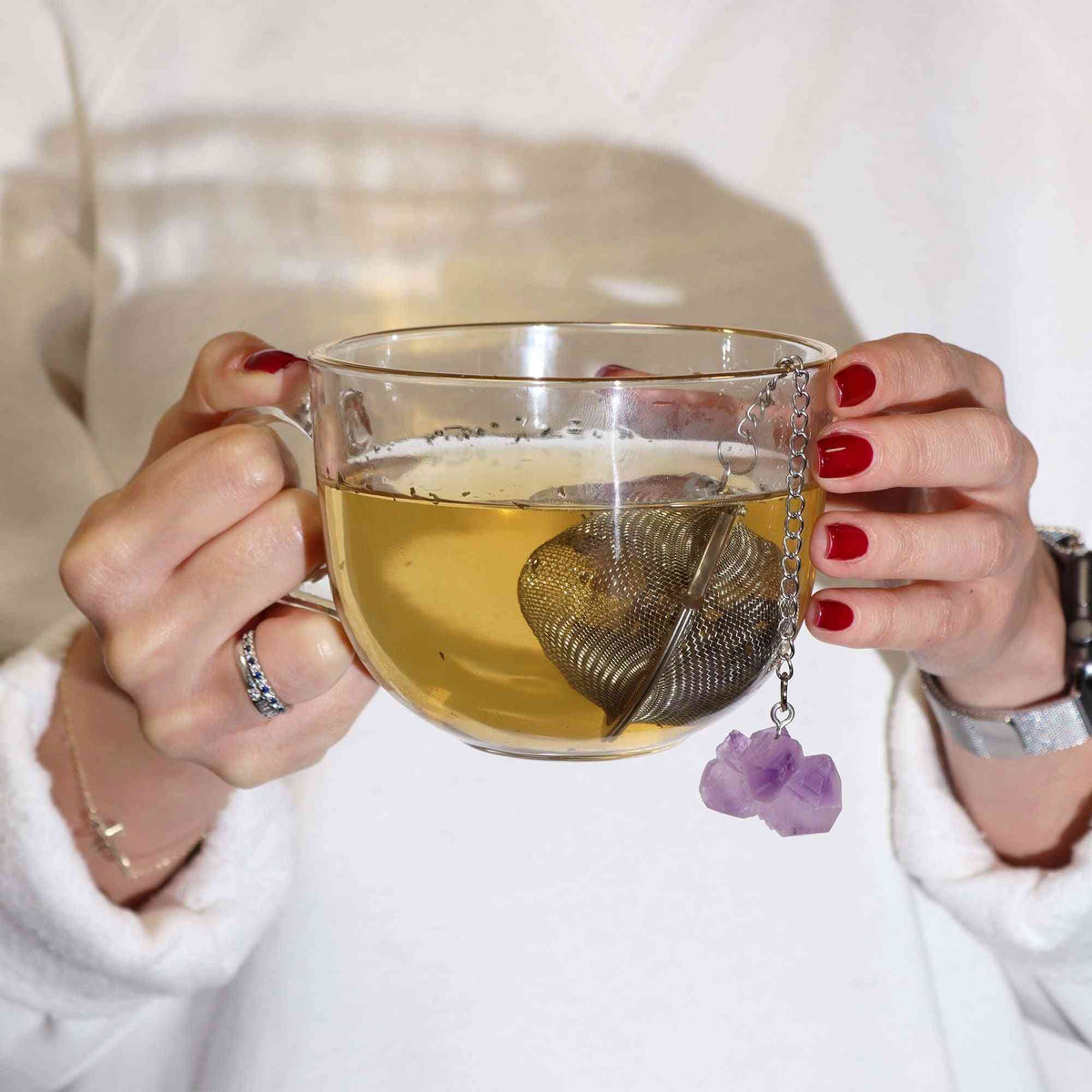 Colador de té de piedras preciosas de cristal crudo - Jaspe rojo