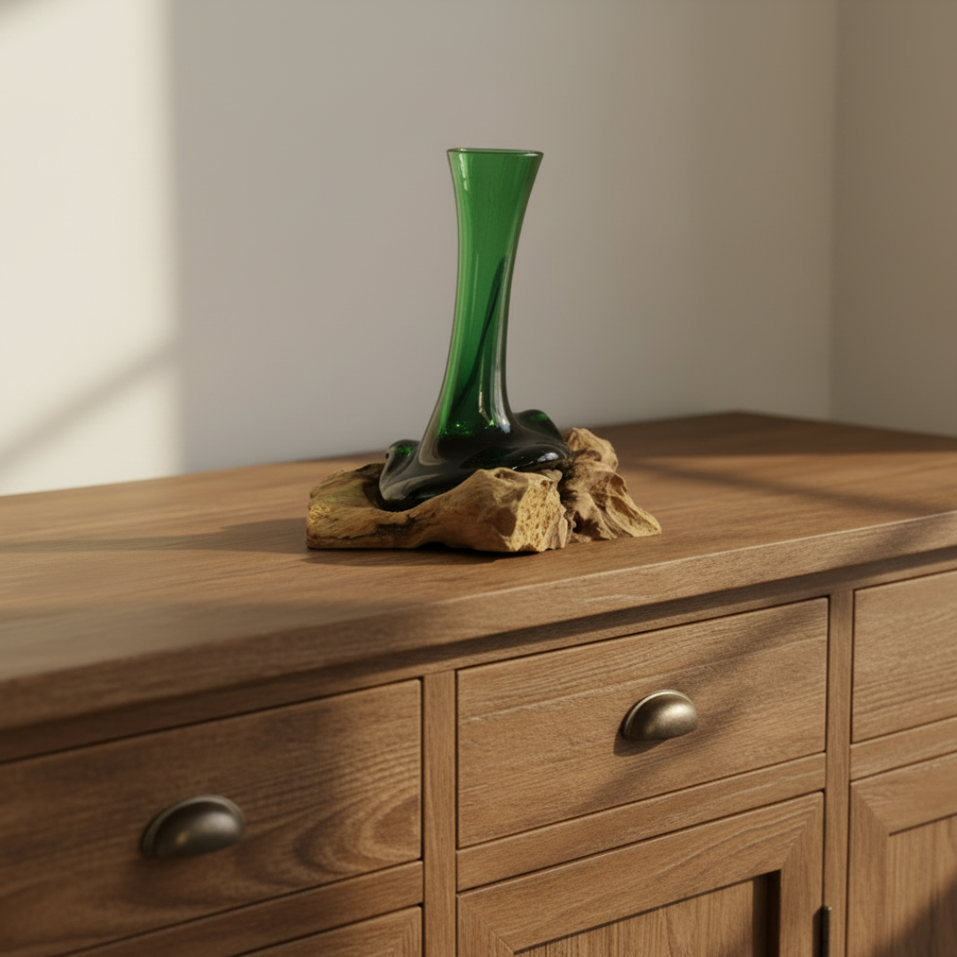 Botellas de cerveza recicladas - Vase de flor en madera
