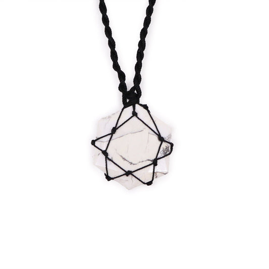 Intertwined hexagonal gemstone pendant - White Howlite