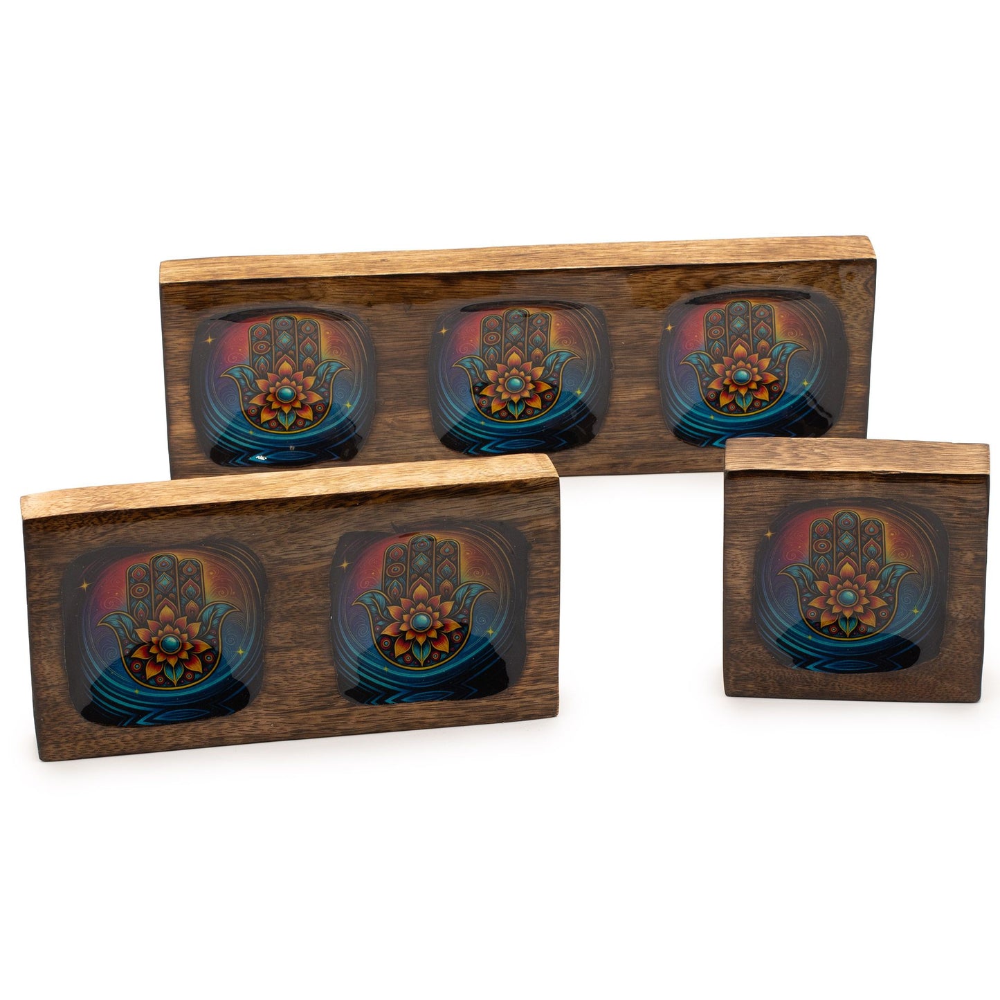Juego de bandejas de mango esmaltadas Mediano - Hamsa