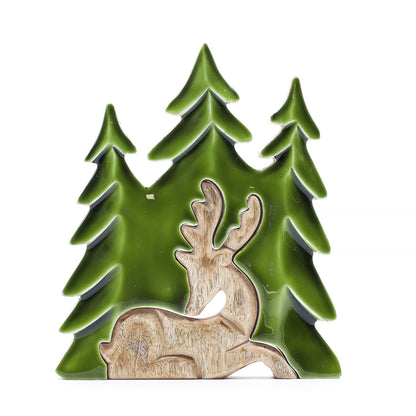 Perdido en el bosque - Ciervo en el bosque 3D Decoración de madera - 23x20cm