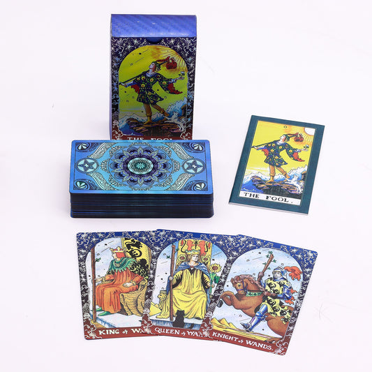 Conjunto de cartas de Tarot con foil azul - Mandala - con folleto - Cartas del Tarot y paños de lectura
