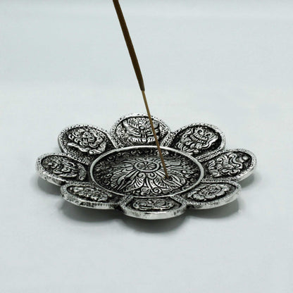 PortaIncienso Símbolos Tibetanos Aluminio Pulido 12cm - Portainciensos de aluminio hechos a mano