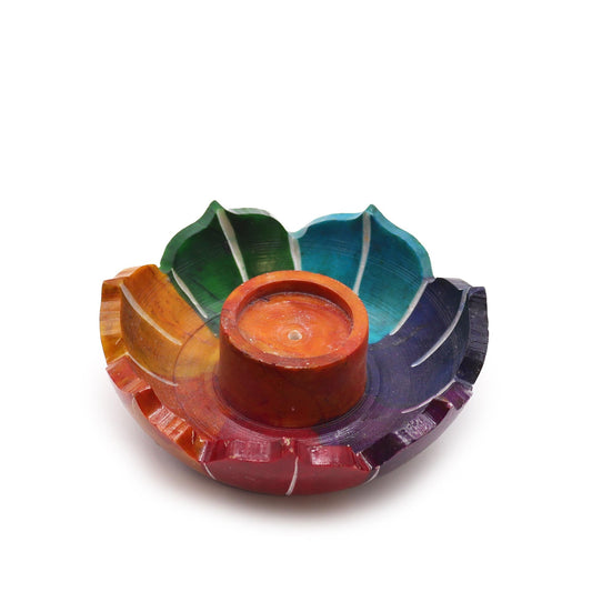 Porta-incienso Flor de Loto Pequeña de Esteatita 7.5x2.5cm - Colores de los Chakras - Porta incienso de esteatita