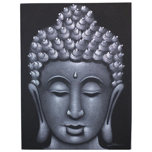 Cuadro de Buda · Acabado Gris y Arena Texturizado