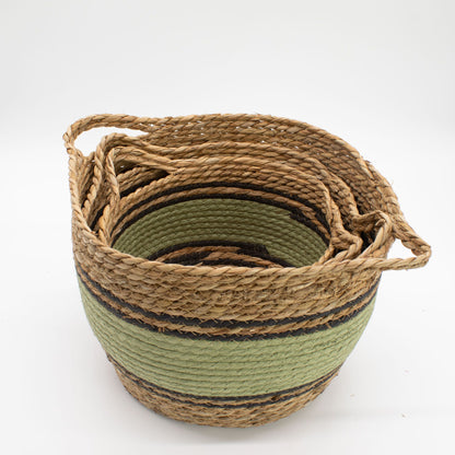 Cestas grandes de algodón y pasto marino - natural, negro y verde - juego de 3