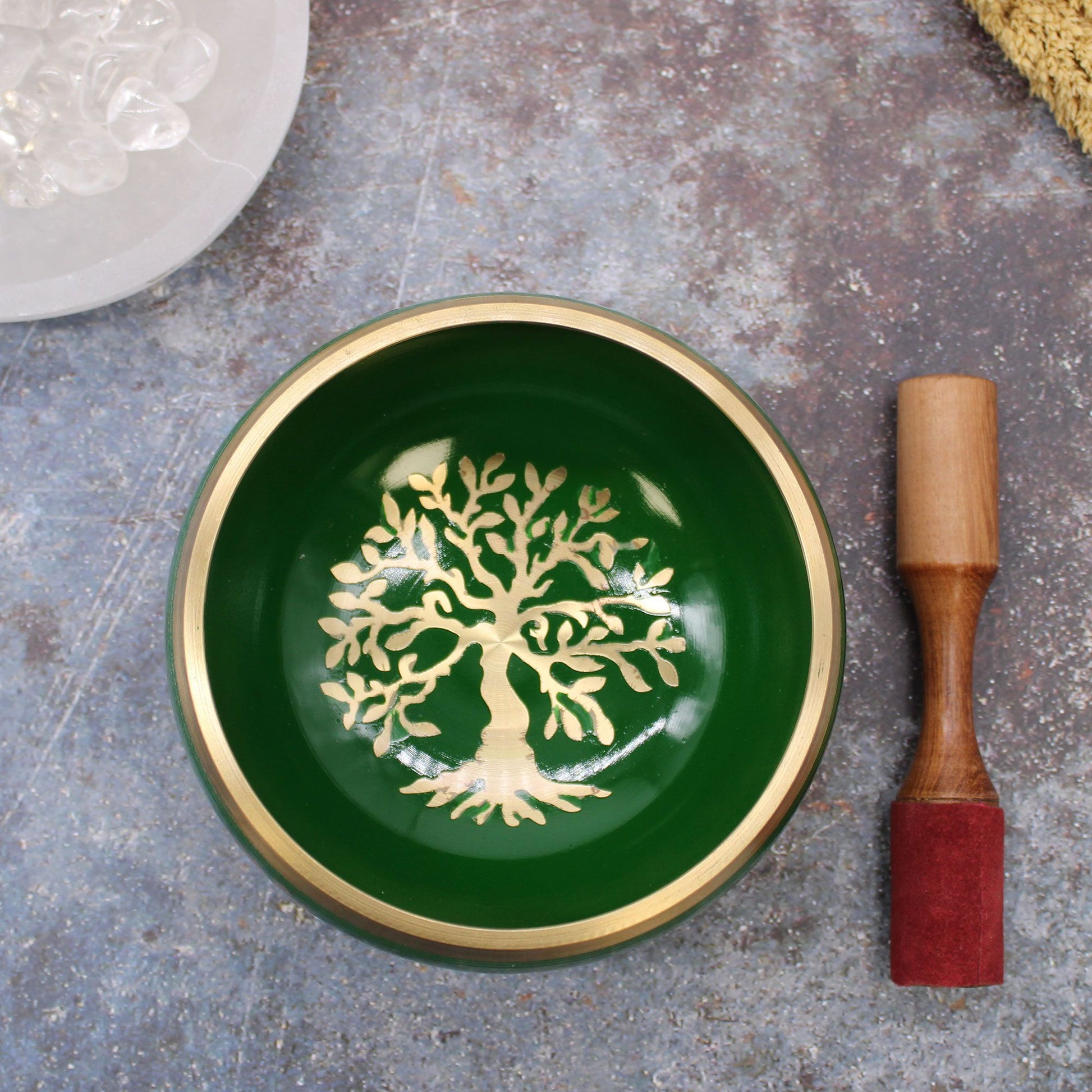Juego de Cuenco Tibetano Lrg - Árbol de la vida - Verde 14cm - Artículos Tibetanos