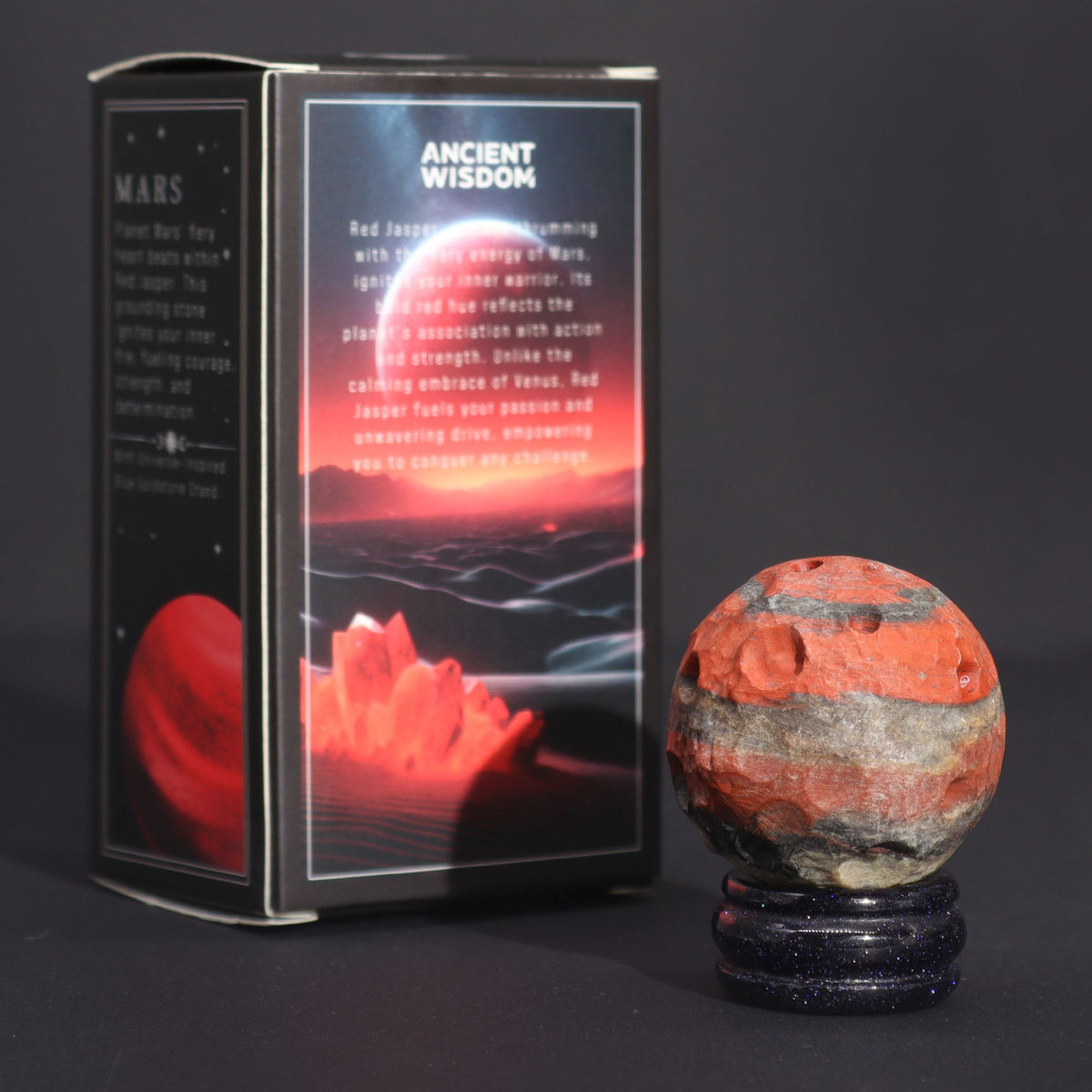 1x Planeta de Jaspe Rojo con Soporte Solar (MARTE) - 40mm - Planetas de piedras preciosas con apoyo solar