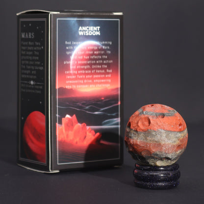 1x Planeta de Jaspe Rojo con Soporte Solar (MARTE) - 40mm - Planetas de piedras preciosas con apoyo solar