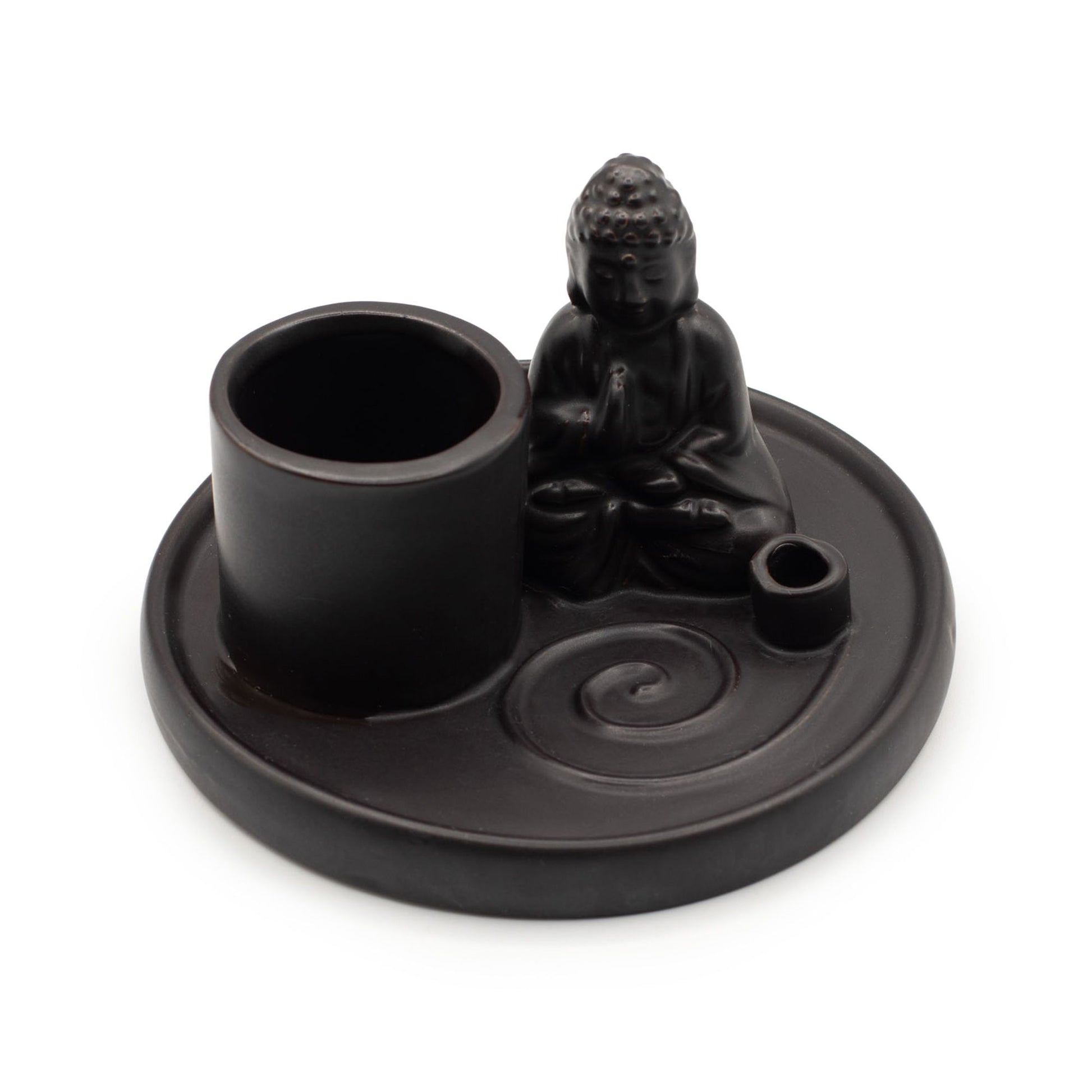 Plato de incienso de Buda multifuncional - cerámica negra mate - Placas de incienso de Buda