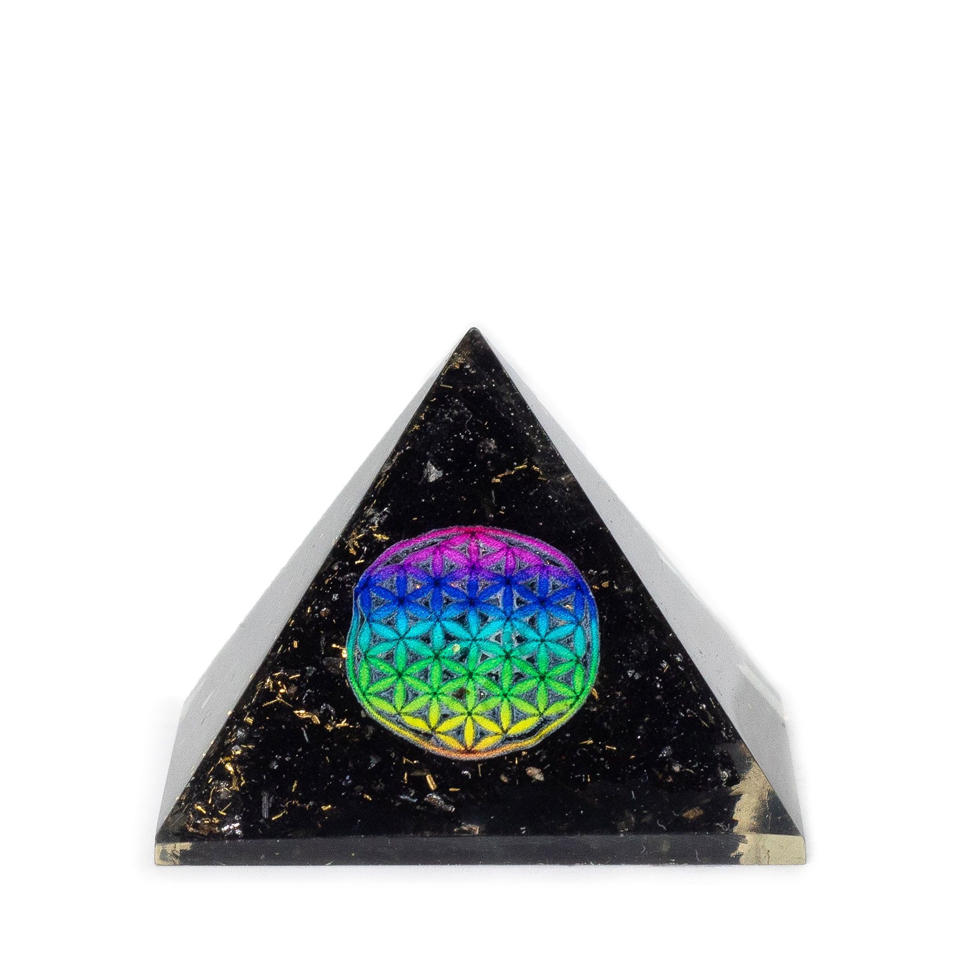 Piramides de orgonita pequeñas 5.5x4.5cm - Flor de la Vida - trozos de tormalina negra - Objetos y pirámides de orgonita