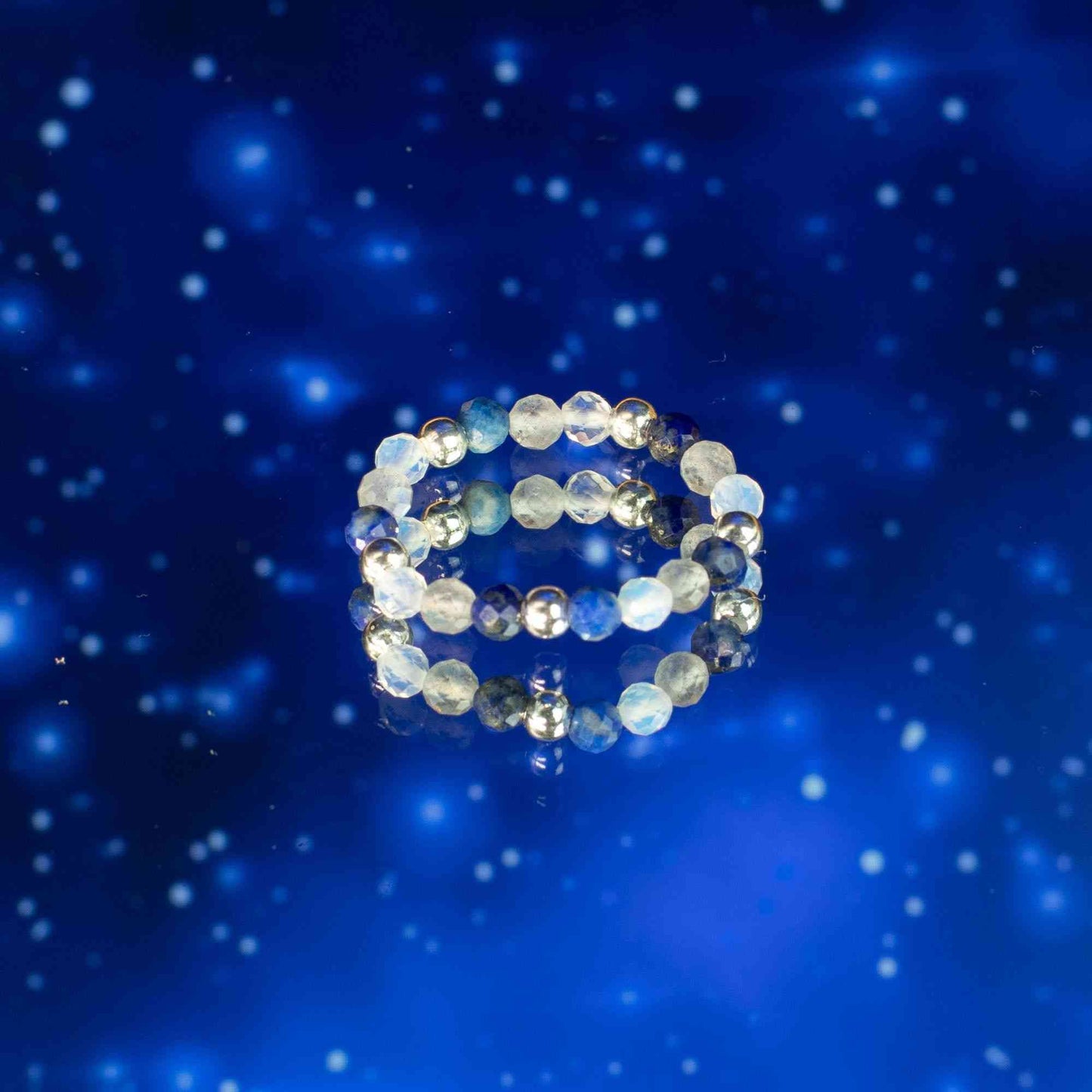 Conjunto de anillos con gema de espíritu ninfa - Auroras boreales