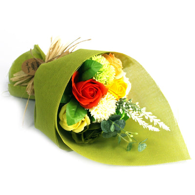 Bouquet de fleurs de savon artisanales · Vert et jaune