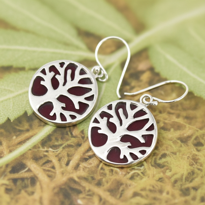 Sterling Silver Tree of Life Earrings 15mm - Coral Effect