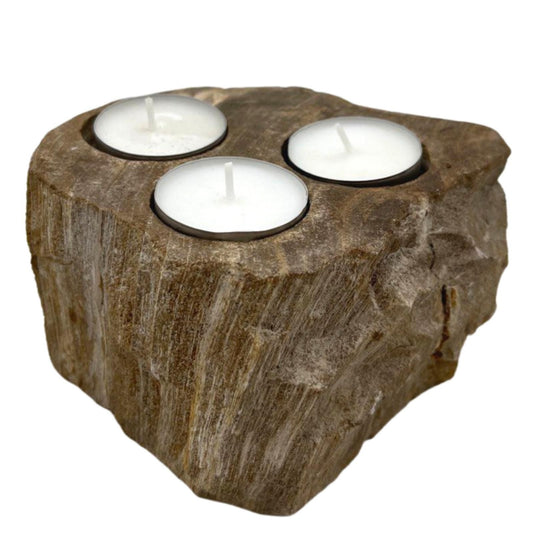 Portavelas de Madera Petrificada - Triple - Portavelas de piedra en madera petrificada