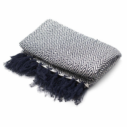 Mantas bohemias de confort - Zigzag azul marino