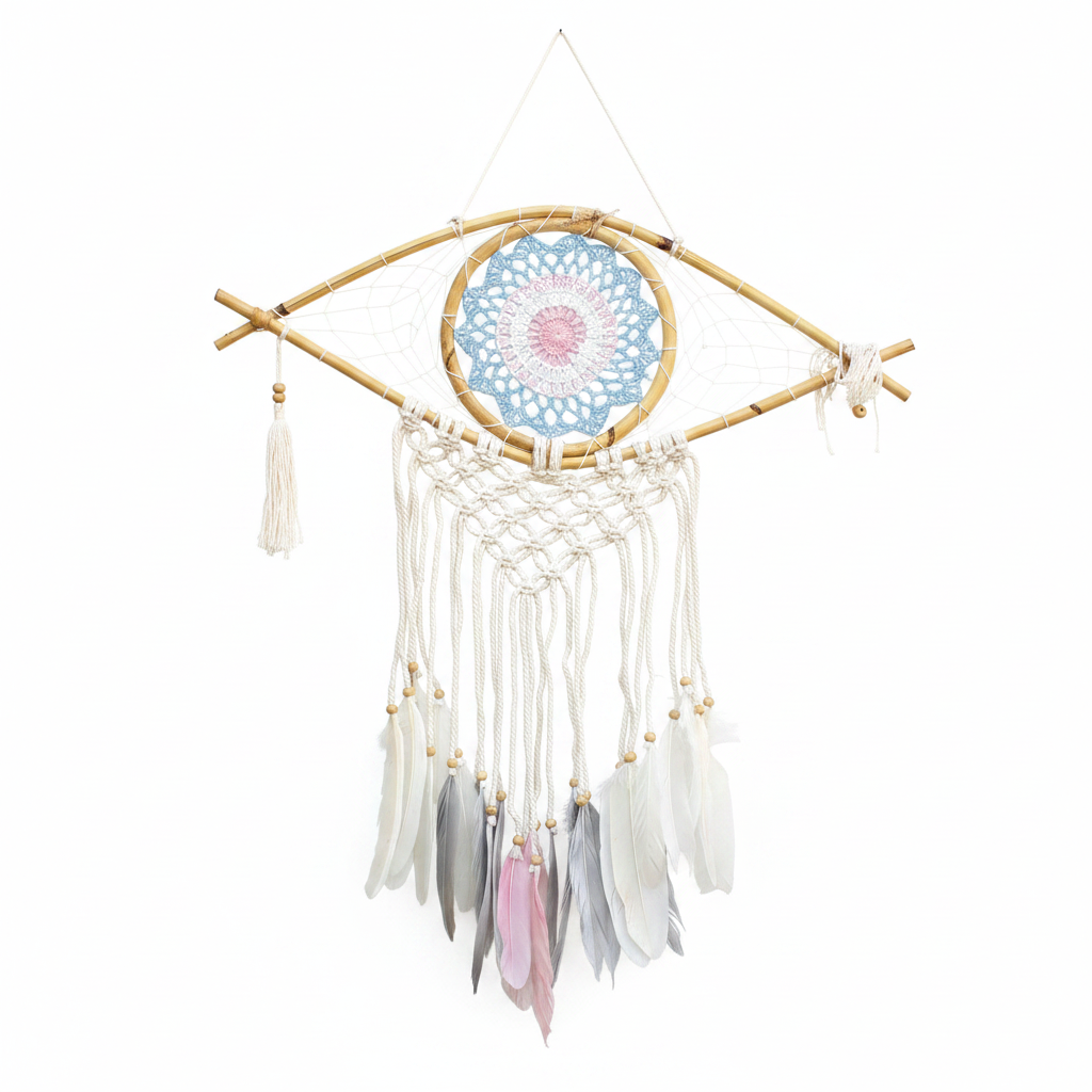 Atrapasueños - Med Macramé Eye Azul / Blanco / Rosa - Atrapasueños, artesanal