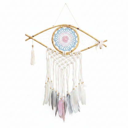 Atrapasueños - Med Macramé Eye Azul / Blanco / Rosa - Atrapasueños, artesanal