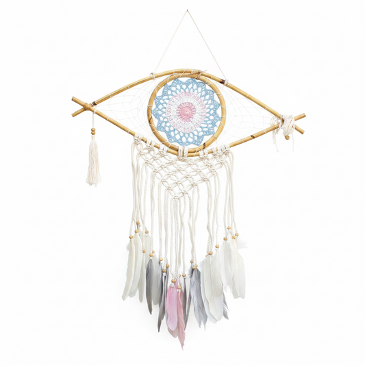 Atrapasueños - Med Macramé Eye Azul / Blanco / Rosa - Atrapasueños, artesanal