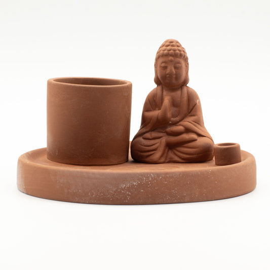 Plato de incienso de Buda multiuso - Estilo terracota natural - Placas de incienso de Buda